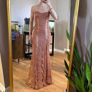 Rose Gold Strapless Sequin Gown